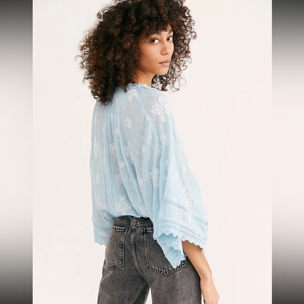 Free People Love Somebody Gauze
Embroidered Top in Misty Morning Blue - Picture 3 of 5